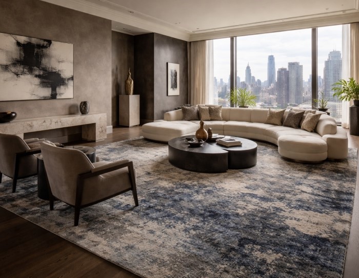 custom rug with oval furniture